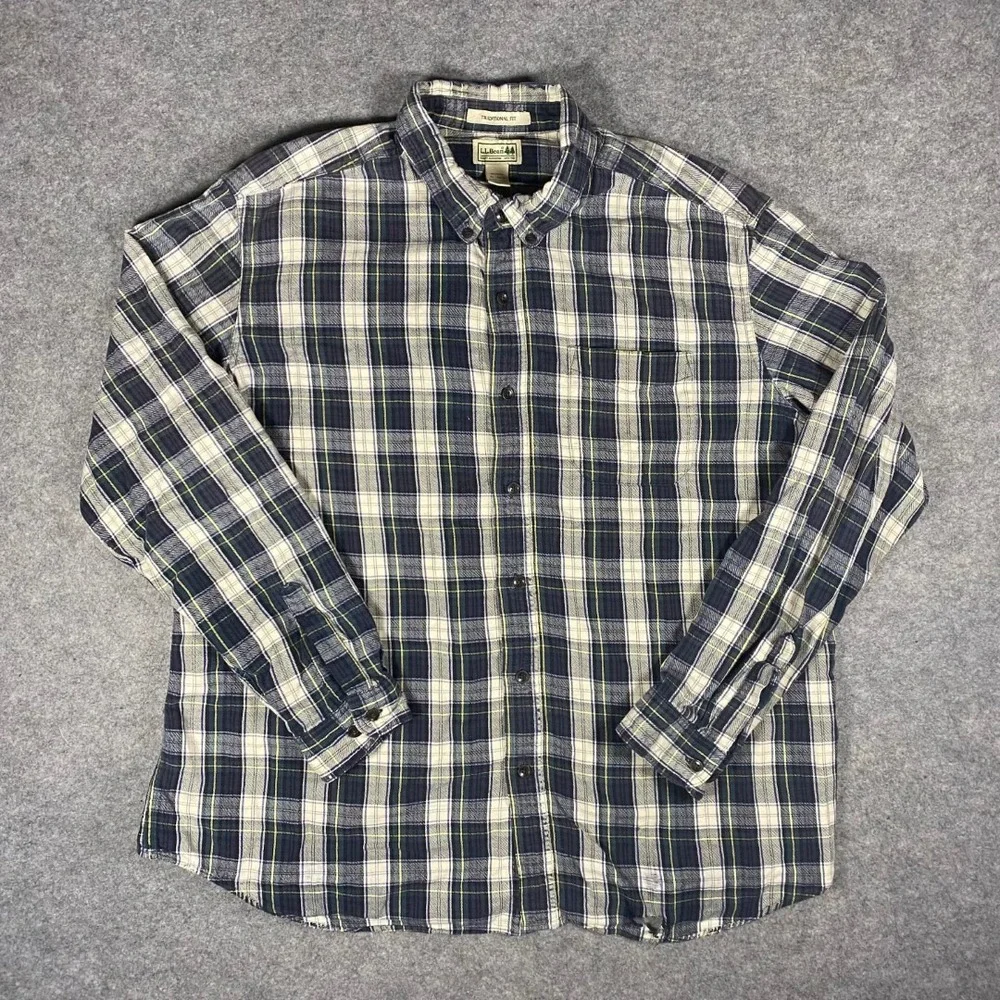 LL Bean Traditional Fit Plaid Flannel‎ Shirt Men's XL Regular Long Sleeve Cotton